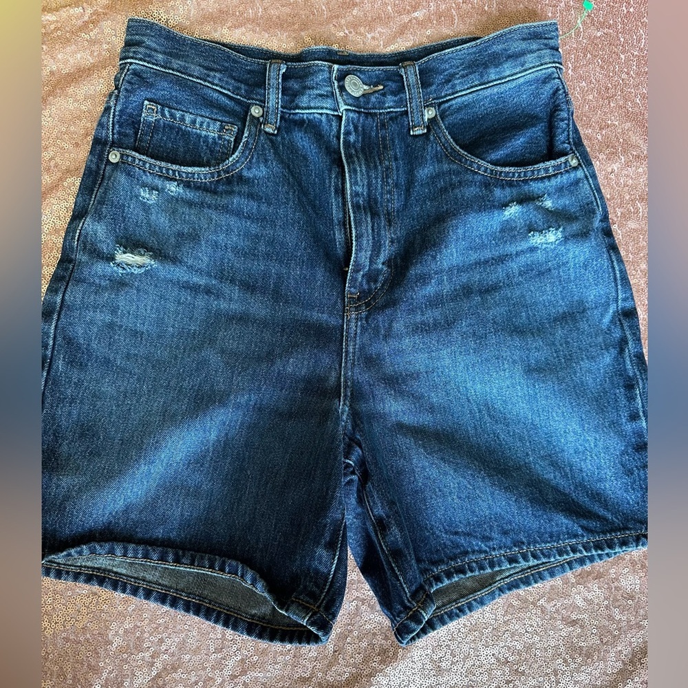 Uniqlo Mom Jeans Shorts Womens Sz 10 Blue Denim High Waist Classic, Outdoor,